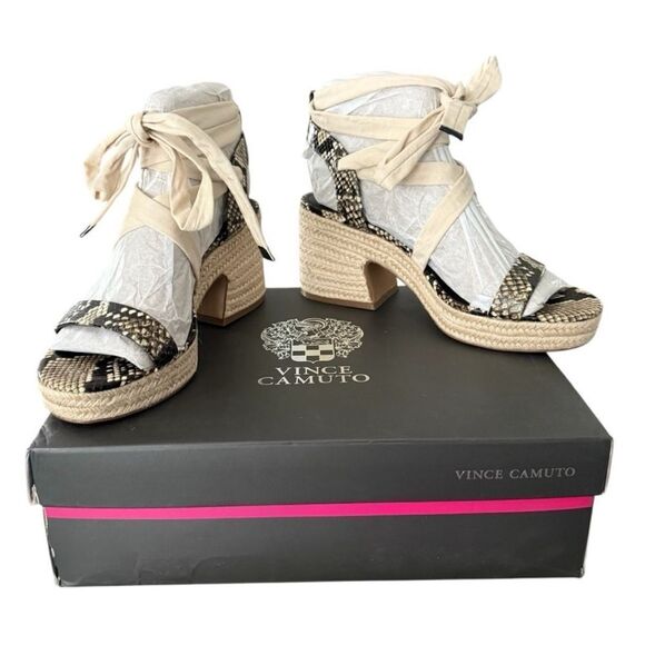 Vince Camuto Roreka Espadrille Block Heel Sandal Warm Vanilla Black Python - Picture 12 of 14